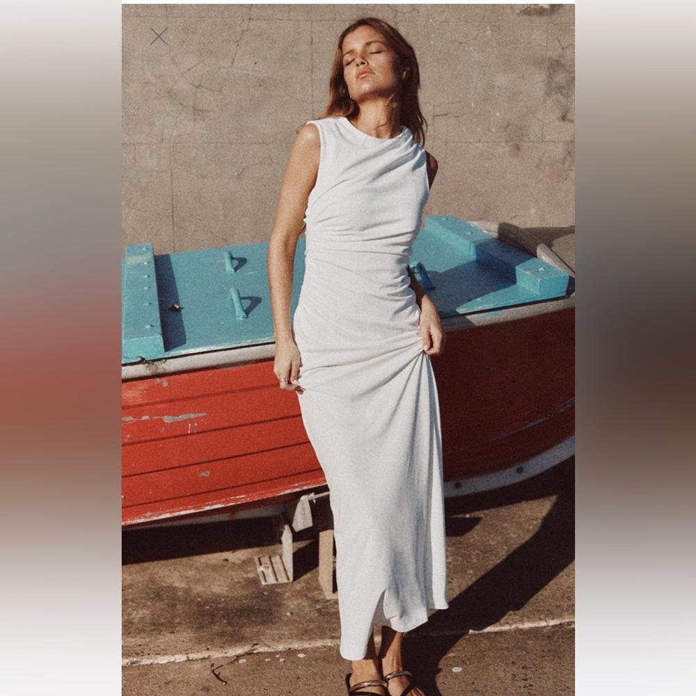 ZARA white ruched dress